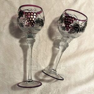 Hand Painted Grape Tall Hurricane Crackled Glasses
